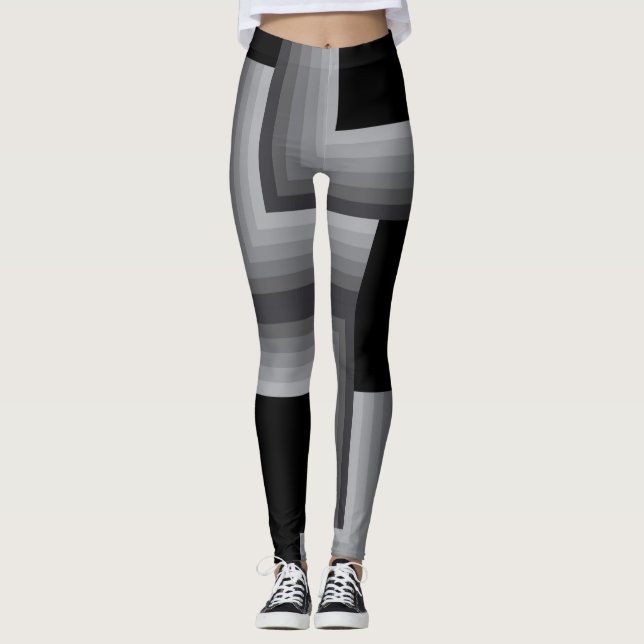 Black, silver ,cool, unique, trendy square shapes leggings (Front)