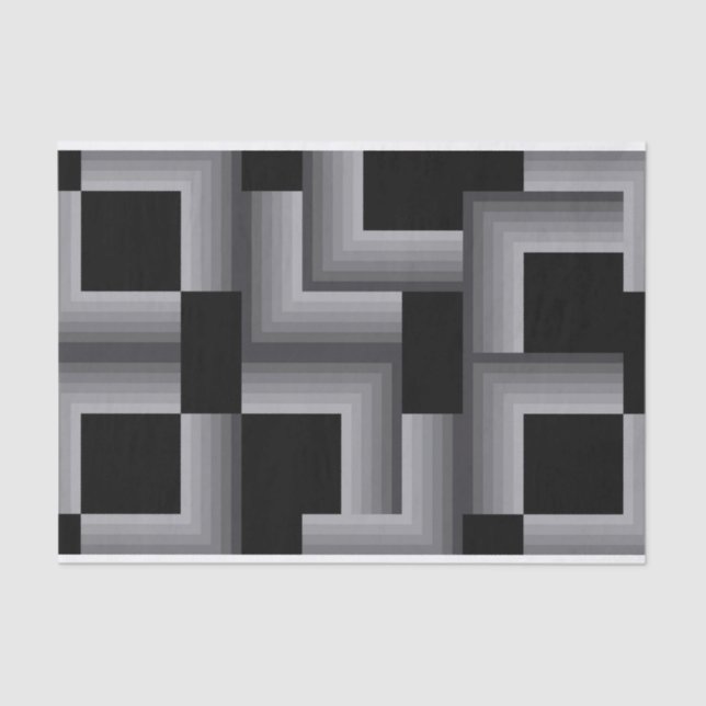 Black, silver ,cool, unique, trendy square shapes tissue paper (Front)