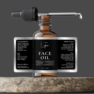 Black & Silver Cosmetic Skincare Bottle Label