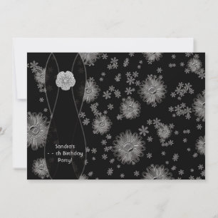 Black Silver Daisy Birthday Party Invitation
