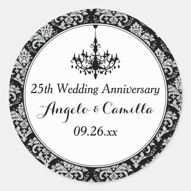 Black, Silver Damask 25th Anniversary Sticker 2 (Front)