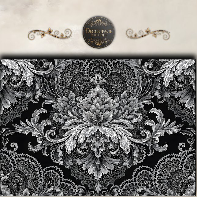 Black Silver Damask Floral Decoupage Tissue Paper (Black Silver Damask Floral Decoupage Tissue Paper)
