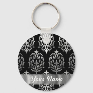 Black & silver damask key ring