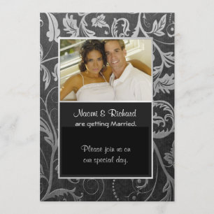 Black & Silver Damask Photo Invitation