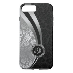 Black & Silver Damasks Dynamic Stripes Monogramed Case-Mate iPhone Case