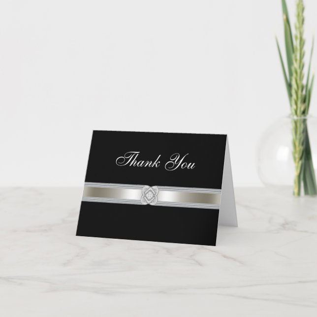 Black Silver Diamond Band Thank You Card (Front)