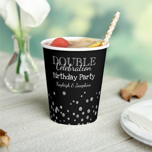 Black & Silver Double Celebration Birthday Party Paper Cups (Insitu)