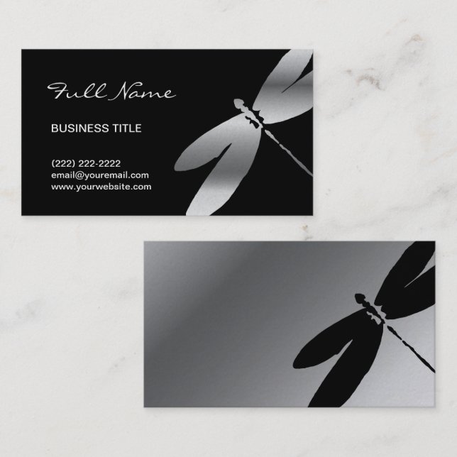 Black & Silver Dragonfly Business Card Designs (Front/Back)