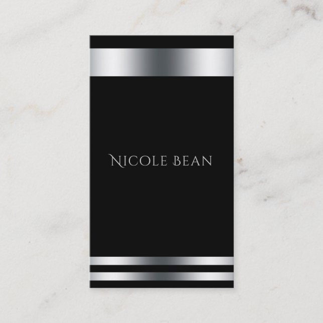 Black Silver Elegant Chic Modern Glam Professional Business Card (Front)