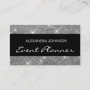 Black Silver Elegant Sparkly Even Planner Business Card