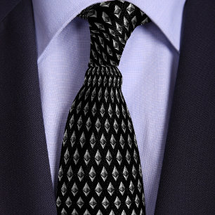 Black & Silver Ethereum Crypto Pattern Tie