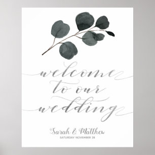 Black & Silver Eucalyptus Welcome To Our Wedding Poster