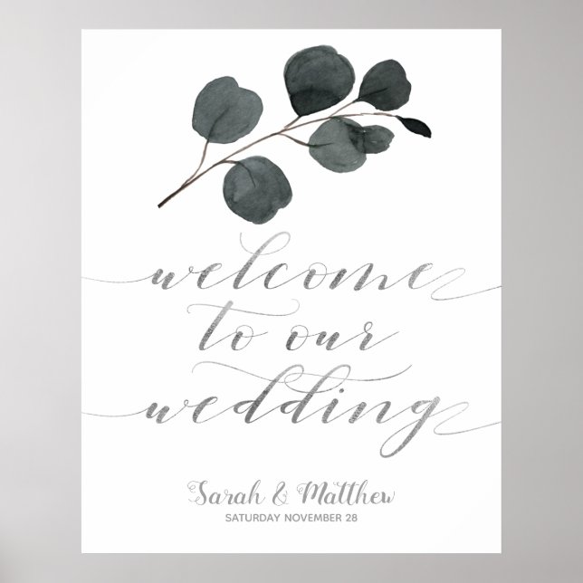 Black & Silver Eucalyptus Welcome To Our Wedding Poster (Front)