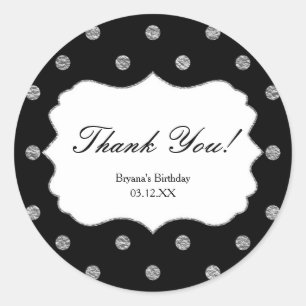 Black & Silver Faux Foil Polka Dots Party Stickers