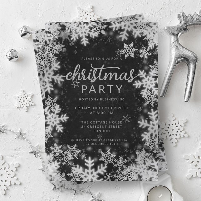 Black Silver Faux Foil Snowflakes Christmas Party Invitation (Black Silver Faux Foil Snowflakes Christmas Party Invitation)