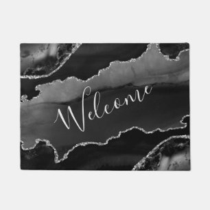 Black & Silver Faux Glitter Agate Doormat