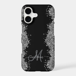 Black Silver Faux Glitter Grey Modern Monogram