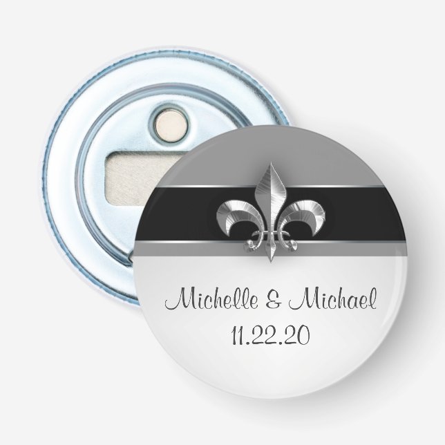 Black Silver Fleur de Lis Bottle Opener (Front)