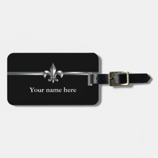Black Silver Fleur de Lis Luggage Tag
