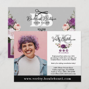 Black Silver Floral Salon Stylist Photo Marketing Postcard