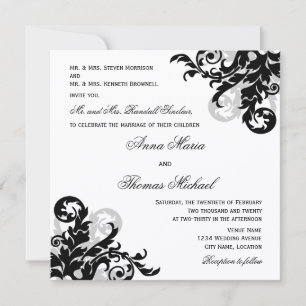Black Silver Flourish Individual Guest Wedding Invitation