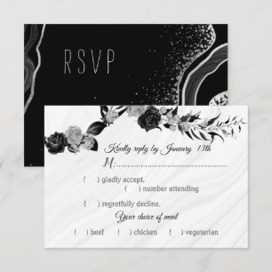 black & silver flowers meal choice RSVP card