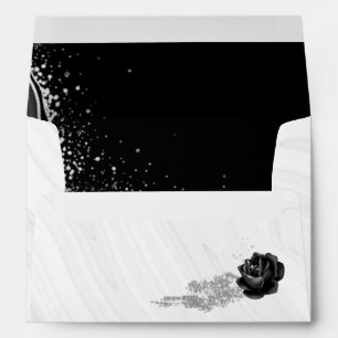 black & silver flowers wreath marble wedding envelope