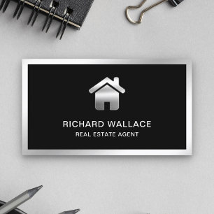 Black Silver Foil Home Logo Real Estate Agent Business Card