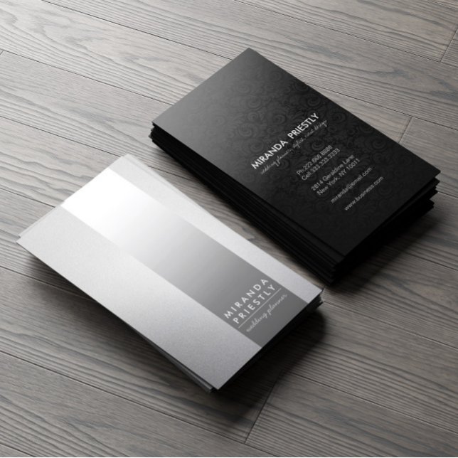 Black Silver Foil Metal Stripe Wedding Planner Business Card (Creator Uploaded)