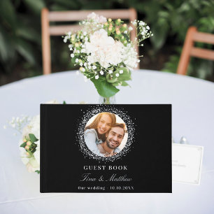 Black silver foil photo wedding  guest book