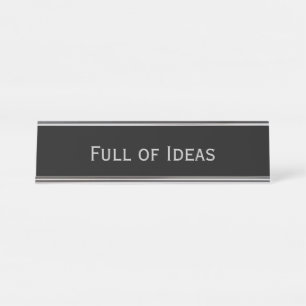 Black Silver 'Full of ideas' Funny Pun Desk Name Plate