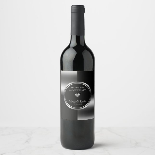 Black & Silver Geometric Shapes Wine Label (Front)