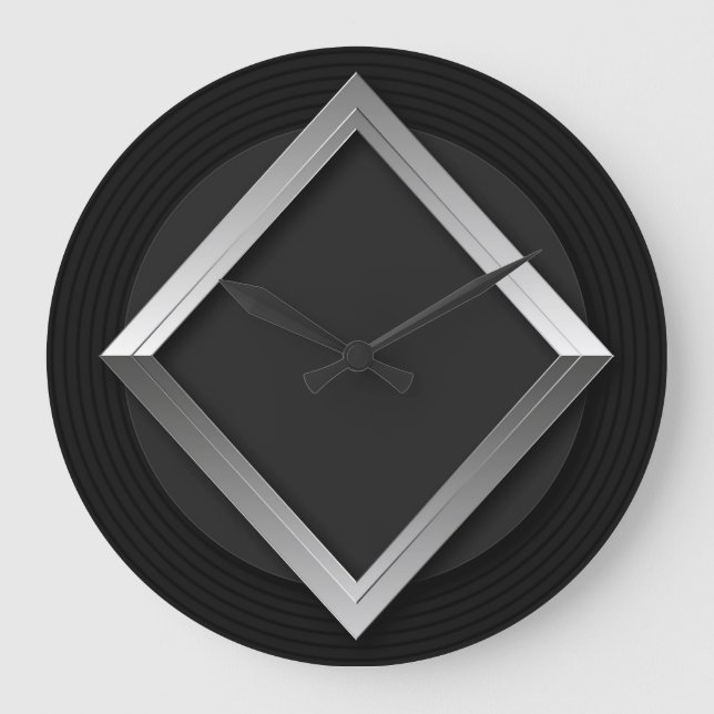 Black & Silver Geometric Triangle Metallic Clock (Front)