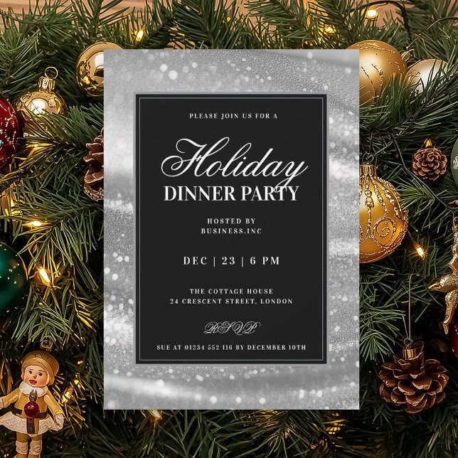 Black & Silver Glam Sequins Holiday Dinner Party Invitation (Black & Silver Glam Sequins Holiday Dinner Party Invitation)