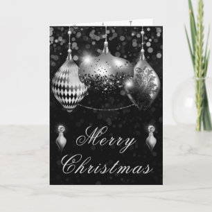 Black & Silver Glitter Baubles Christmas Holiday Card