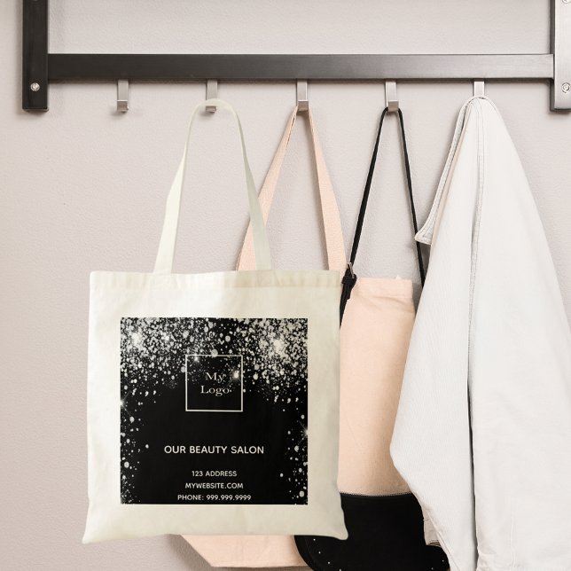 Black silver glitter business logo tote bag (Creator Uploaded)
