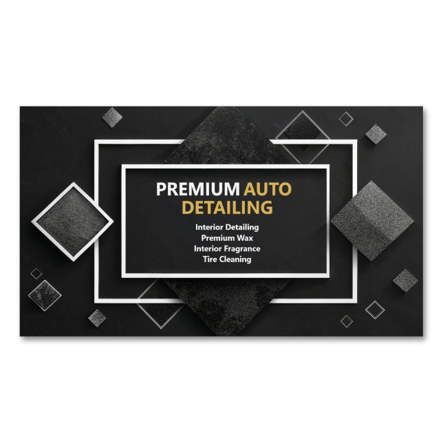 Black Silver Glitter Diamond Rectangle Geometric Magnetic Business Card (Front)