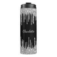 Black silver glitter drips custom monogram name