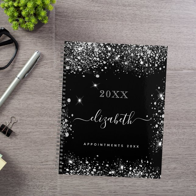 Black silver glitter dust monogram 2026 planner (Creator Uploaded)