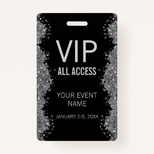 Black Silver Glitter Event VIP All Access Pass ID  ID Badge