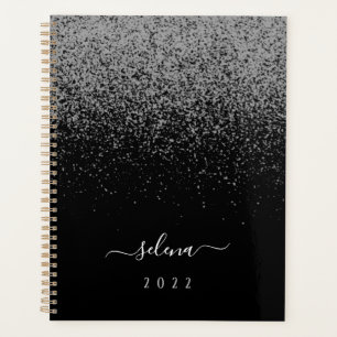 Black Silver Glitter Girly Monogram Planner