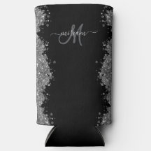 Black Silver Glitter Grey Modern Monogram