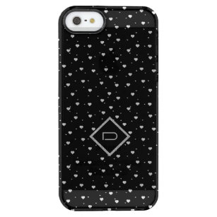 Black & Silver Glitter Hearts Pattern Clear iPhone SE/5/5s Case