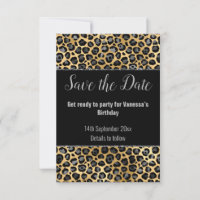 BLACK SILVER GLITTER LEOPARD SAVE THE DATE 