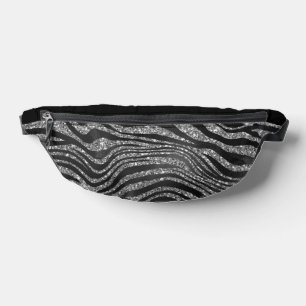 BLACK & SILVER GLITTER LOOK ANIMAL PRINT BUM BAGS
