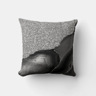 Black Silver Glitter Luxury Agate Geode Cushion