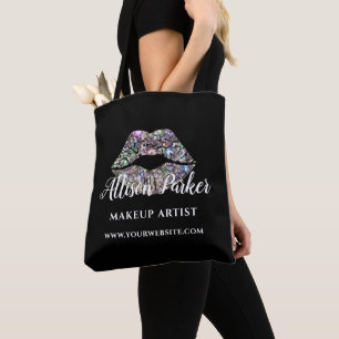 Black Silver Glitter Makeup Artist Kiss Lips  Tote Bag