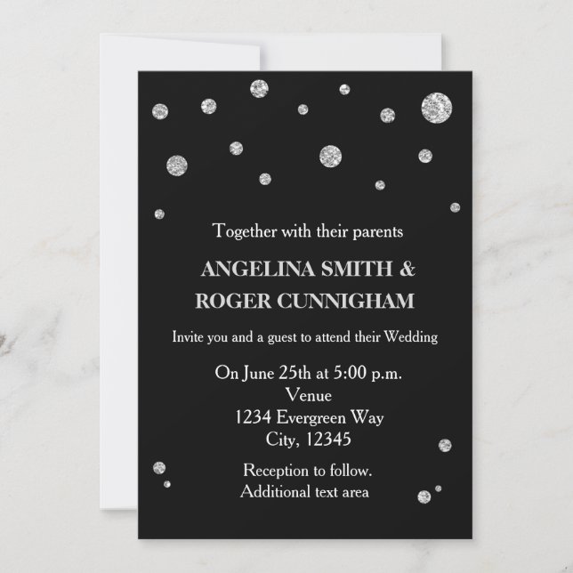 Black & Silver Glitter Modern Wedding Invitation (Front)