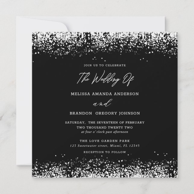 Black Silver Glitter Modern Wedding Invitation (Front)