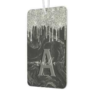 Black Silver Glitter Monogram Car Air Freshener